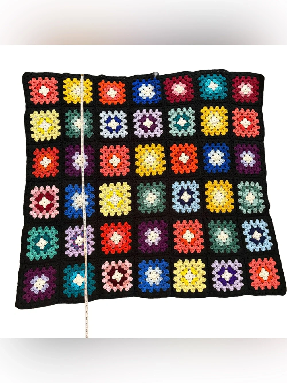 Handmade Multicolor Crochet Granny Square Throw Blanket with Black Border